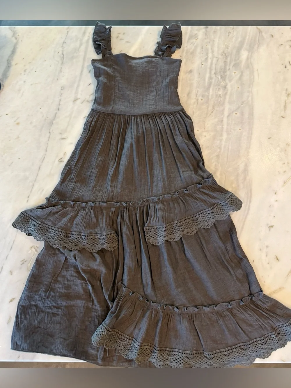 Joyfolie Slate Gray Ruffled Tiered Maxi Dress